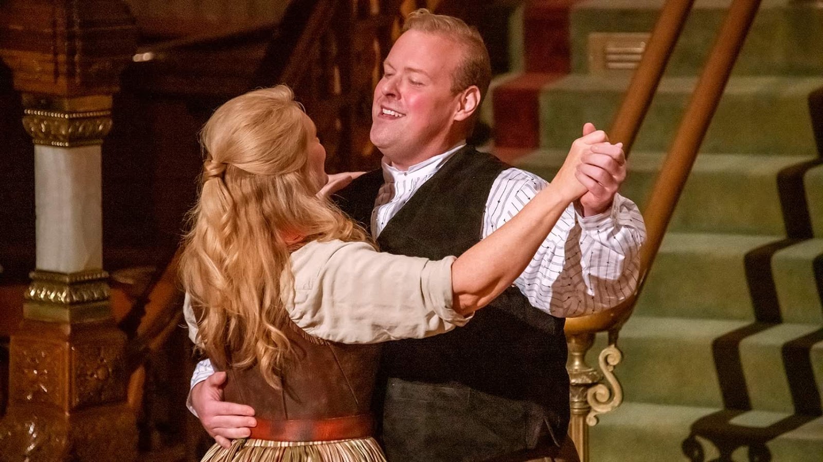 IN REVIEW: soprano AMY COFIELD as Minnie (left) and tenor BEN GULLEY as Johnson (right) in Opera Orlando's February 2020 Opera on the Town production of Giacomo Puccini's LA FANCIULLA DEL WEST [Photograph by Brion Price Photography, © by Opera Orlando]