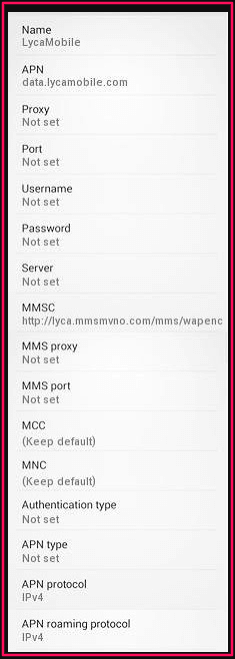 Lycamobile APN Settings