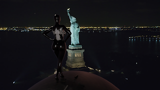 shevenom mary-jane in her full symbiote suit landed on a rooftop near statue of liberty by the excitement her nipples got erect her lungs pumped in more air invisble hands tightly grabbed her boobs to avoid unnecessary bouncing.