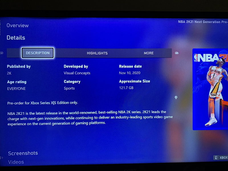 NBA 2K21 on Xbox Series X, weighs over 120GB screenshot