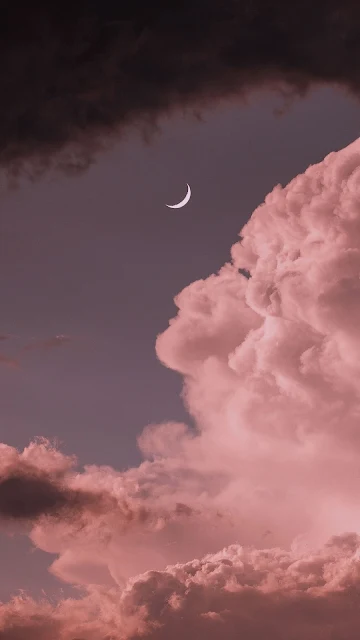 Pink, Sky, Clouds, Moon, Sunset