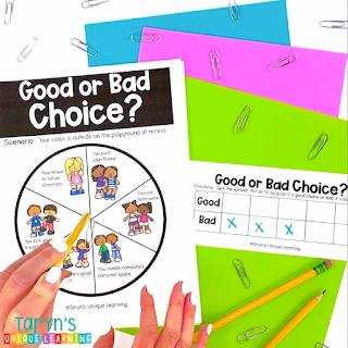 Use a fun game like back to school activity like this to help your students understand the difference between good and bad choices in the classroom.