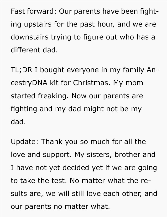 A Guy Turned His Family's Lives Upside Down When He Brought Them A DNA Test For Christmas