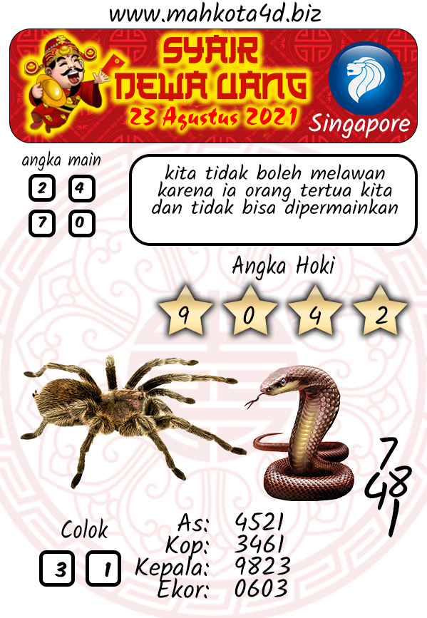 Syair Prediksi Togel Singapore - SGP Senin, 23 - Agustus - 2021