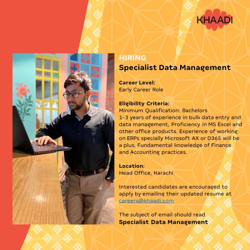 Khaadi SMC Pvt Ltd Jobs for Specialist Master Data Management