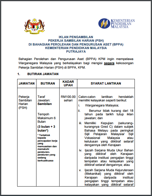 Jawatan Kosong Kerajaan Terkini 2017 Di Kementerian Pendidikan Malaysia Kpm