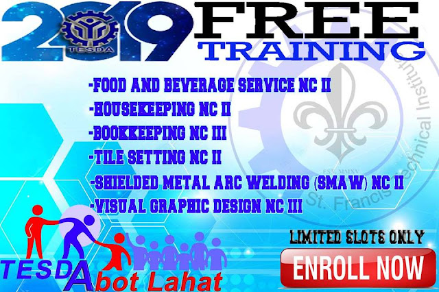 6 Free TESDA Training for 2019 (SFTI) Limited Slots!