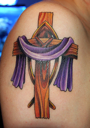 Flower Cross Tattoo Arm