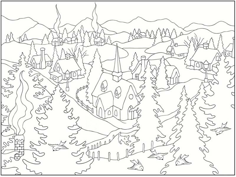 Winter Scene Coloring Pages Coloring Pages