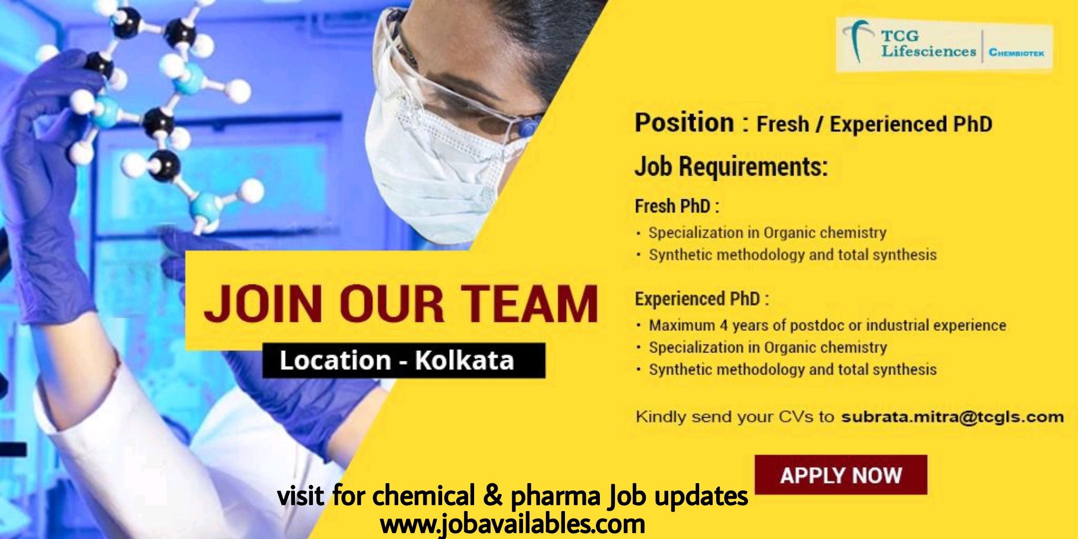 Job Availables, TCG Lifesciences Ltd Job Opening For Freshers & Experienced Ph.D