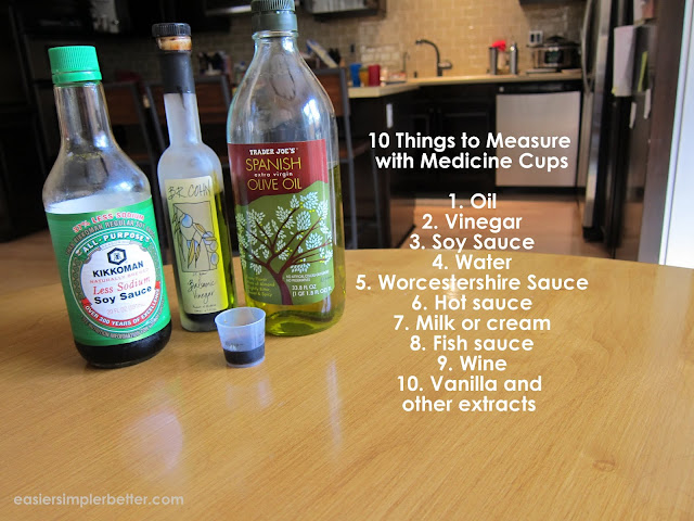 measure liquids for cooking with little plastic medicine measuring cups