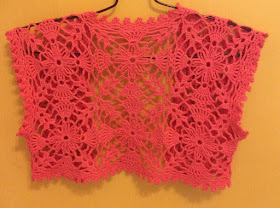 Back view of crochet lace motif bolero