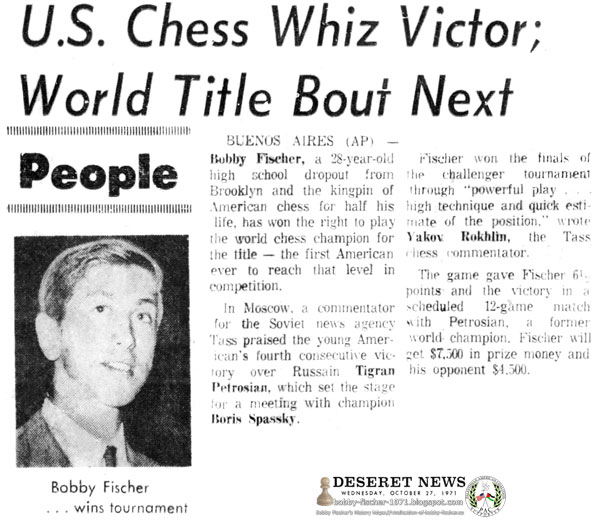 U.S. Chess Whiz Victor; World Title Bout Next