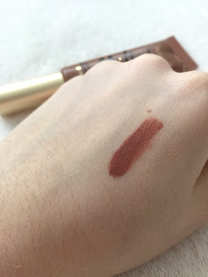 Swatch of Too Faced chocolate melted lipstick in chocolate honey