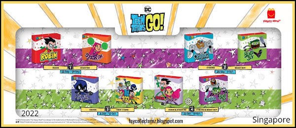 Teen Titans Go McDonalds Toys 2022 Happy Meal Toy Singapore promotion in September and October including Robin and Starfire, Beast Boy and Cyborg, Raven and teen Titans, Robin and Starfire and Cyborg and Beast Boy packs