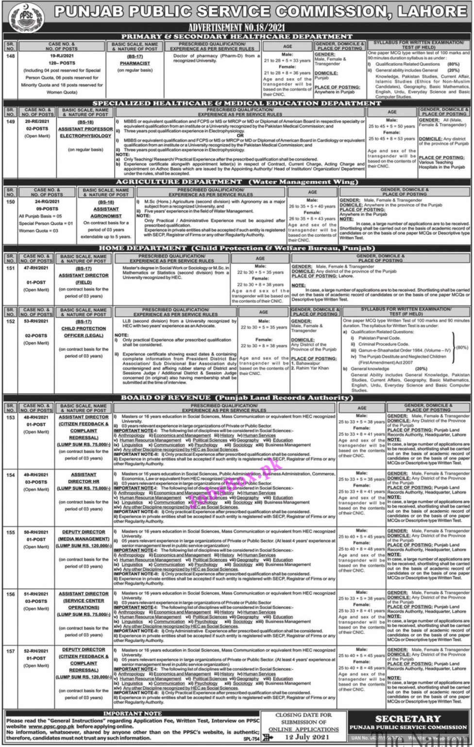 PPSC Jobs 2021 Advertisement No. 18 – Apply Online via ppsc.gop.pk