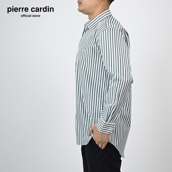 [MALL SHOP] [ pierre_cardin_officialthailand ] Pierre Cardin เสื้อเชิ้ตแขนยาว Basic Fit รุ่นมีกระเป๋า ผ้า Cotton 100% [SJJ0170-GR]