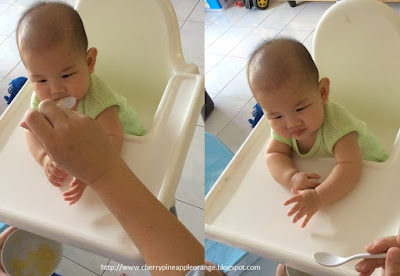 feeding mashed apples