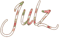 green and pink floral text with brown outline reading 'Julz'