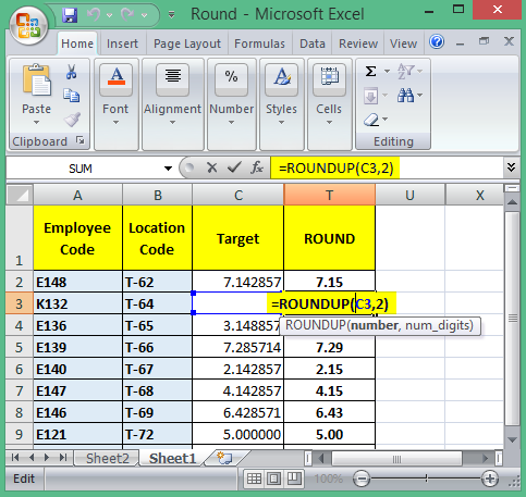 ROUNDUP function in Excel