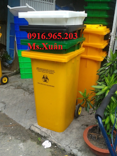 Bán thùng 120 lít màu vàng y tế có bánh xe