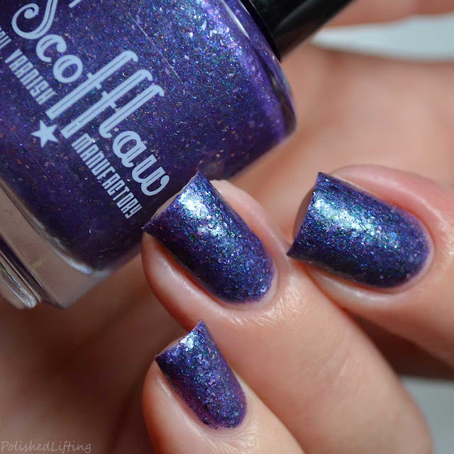 purple nail polish with silver flakes