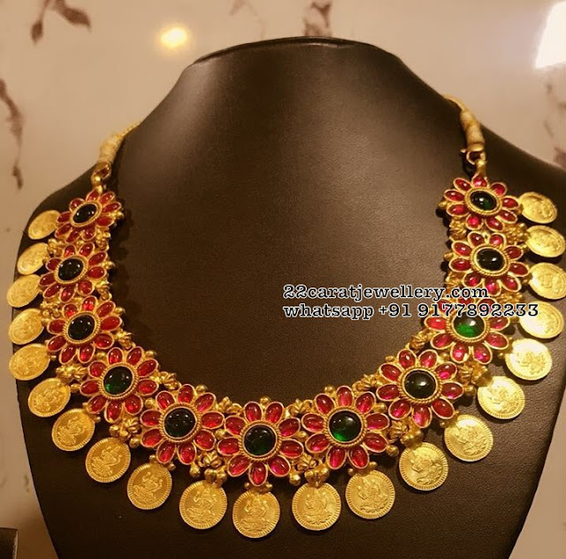 92.5Silver Ruby Floral Kasu Necklace