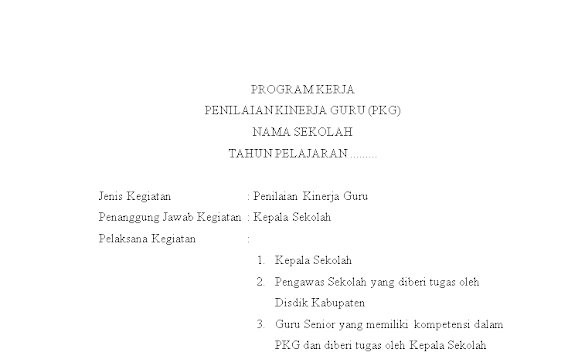 Contoh Porgram Kerja Pkg (Penilaian Kinerja Guru) Format Microsoft Word