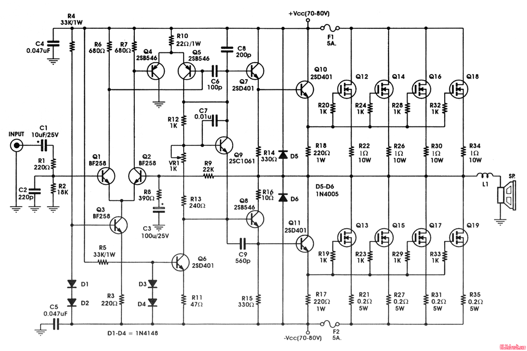 400W MOSFET Amplifier  Circuit  With IRFP448