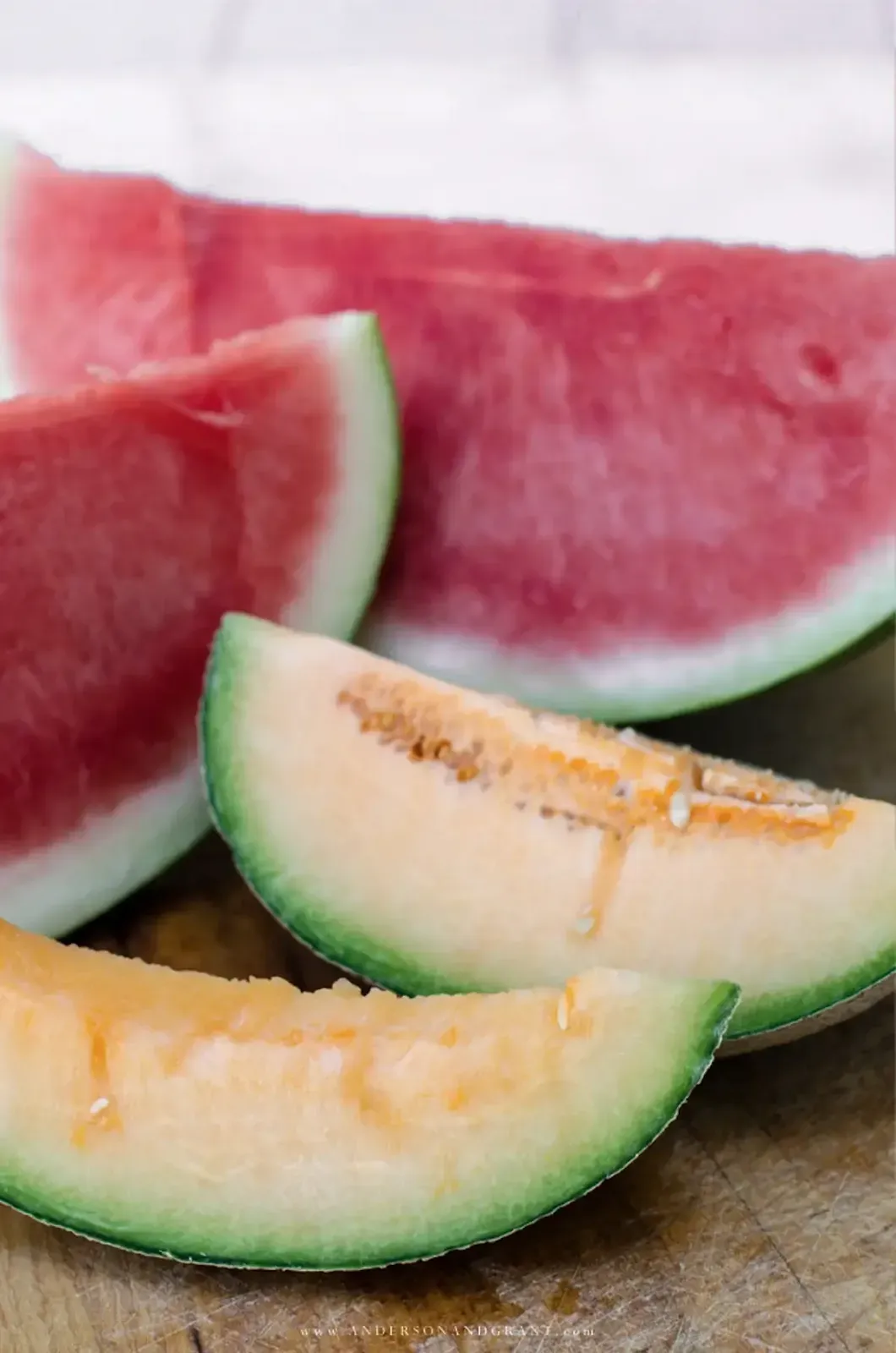 Cut slices of cantaloupe and watermelon