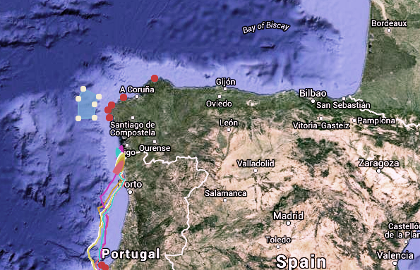 graphic of Volvo Ocean Race, Leg 8 - Lisbon to Lorient - Positions at: 8 June 21:35 UTC