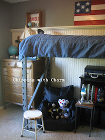 Chipping with Charm:  Pallet racks to Lofted Bed...http://www.chippingwithcharm.blogspot.com/