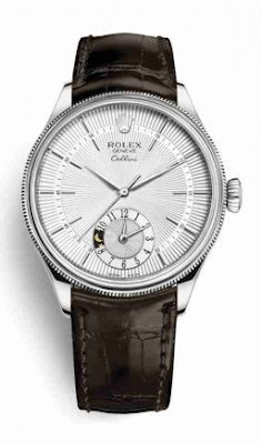 Replica Rolex Cellini Dual Time 18 ct white gold 50529 Silver guilloche Dial Watch m50529-0009