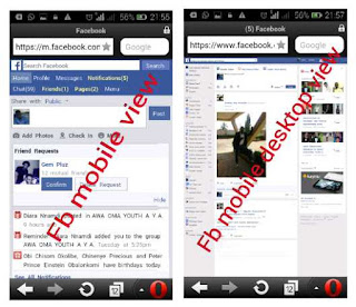 facebook mobile and desktop version on opera mini
