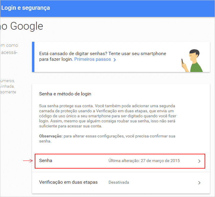 Senha Gmail - Alterando