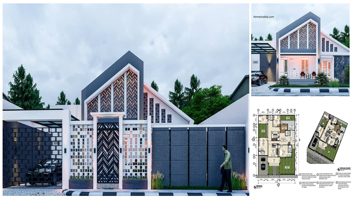 Desain Dan Denah Rumah Ukuran 15 X 20 M Konsep Tropical Modern Terdapat 4 Kamar Tidur Musholla Homeshabbycom Design Home Plans