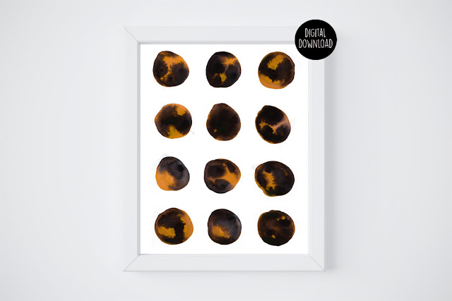 black and orange watercolor circles painting // 8x10 // printable digital download