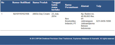 nomor bpom cream siang anisa