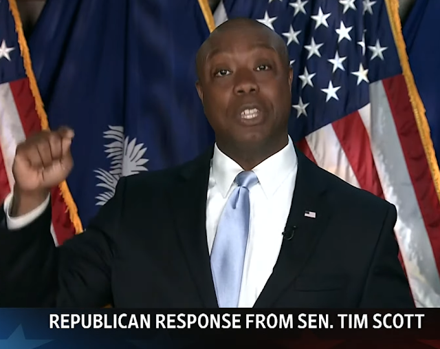 Republican Tim Scott South Carolina raising arm response to State of the Union 2021