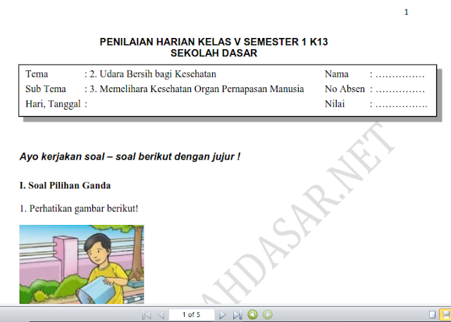 Soal Penilaian Harian Kelas 5 Tema 2 Subtema 3 dan Kunci ...