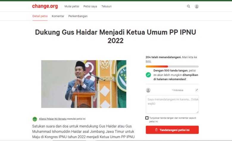 Dukung Gus Haidar Jadi Ketum PP IPNU Periode 2022-2025, Aliansi Pelajar NU Bersatu Rilis Petisi