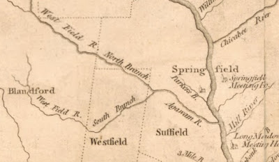 Captain John Montresor's map published in 1777, shows Springfield as one town located on both sides of the Connecticut River, with churches on both sides of the river.