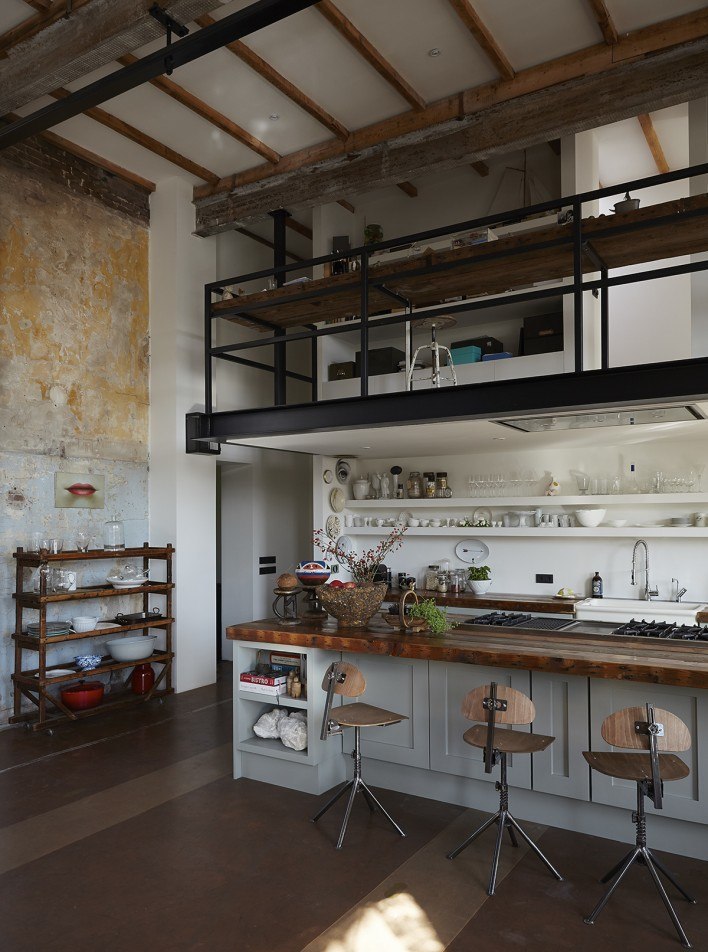 wood and steel dining room