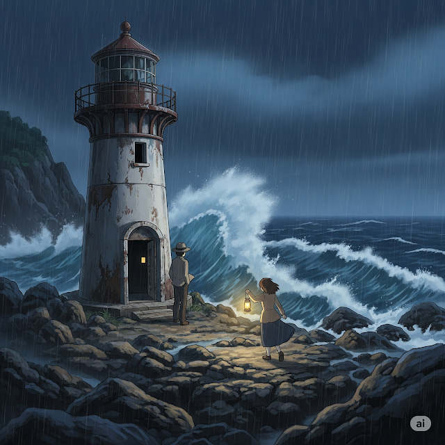 Midnight rain, mountain pass, couple reunites passionately