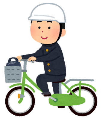 ヘルメットをかぶって自転車通学する学生のイラスト（男子）