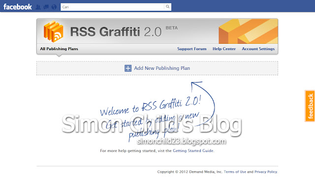 menghubungkan rss ke facebook, share posting blog dengan rss, cara menggunakan rss graffiti