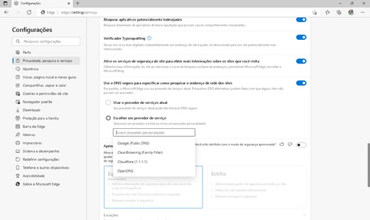 Alterar provedor de DNS no Microsoft Edge