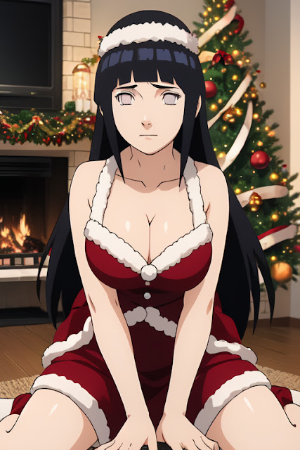 Hinata Hyuga in a beautiful red Christmas outfit 9