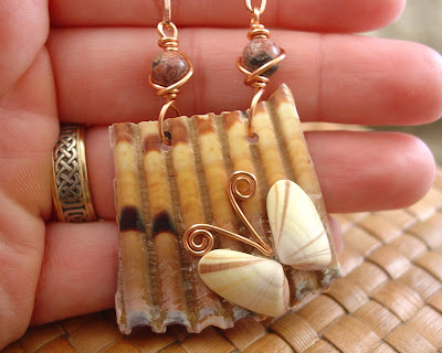 Sea shell butterfly pendant on copper chain handcrafted by shore debris on etsy