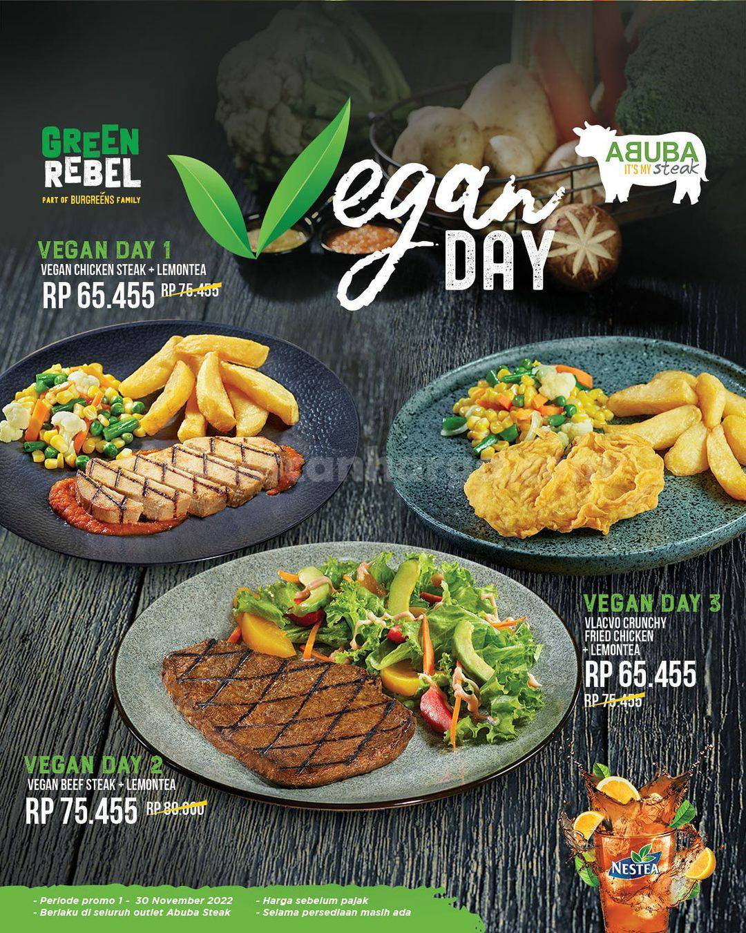 ABUBA STEAK Promo VEGAN DAY – 2 Menu harga mulai Rp. 65.455